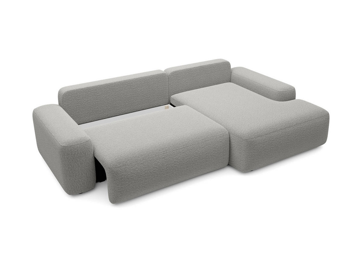 ECKSOFA RUOTA Grau Boucle-Stoff mit Schlaffunktion - Grau, Holz (264/162cm) - MASSENO