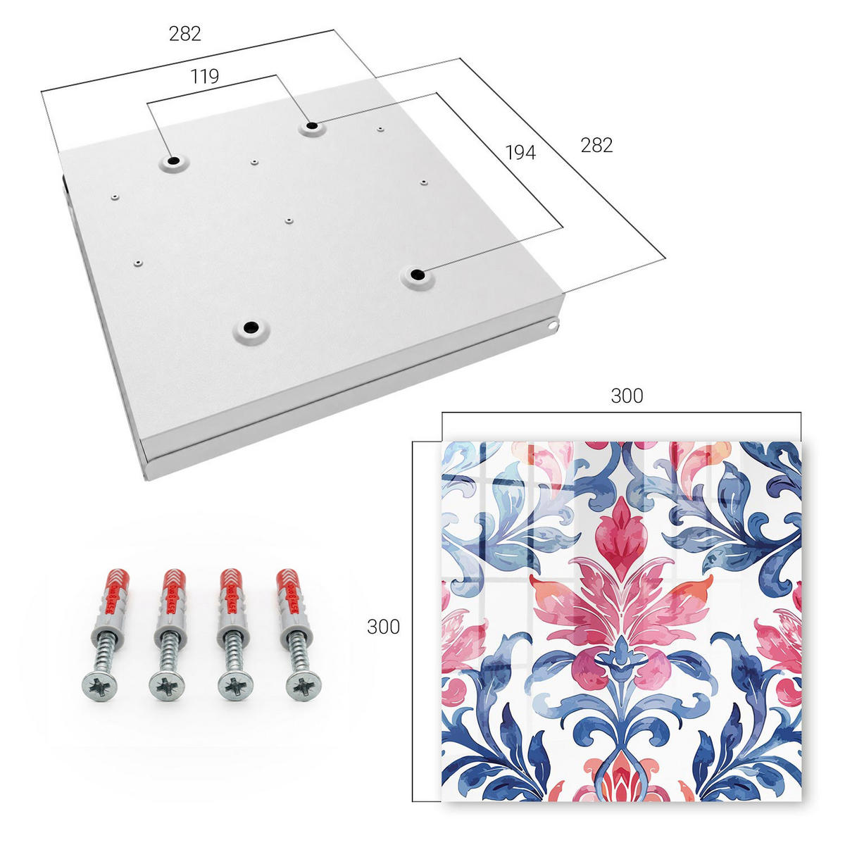SCHLÜSSELBOX Weiß 30x30 cm – Türöffnung nach rechts - Bunte Ornamente - Blau, Metall (30/30/5cm) - TULUP