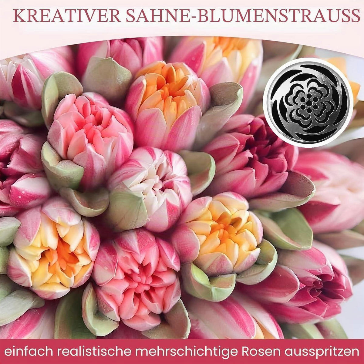 SPRITZTÜLLEN 8-teiliges Set Edelstahl Blumenmuster - Silberfarben, Metall (4.5/4.5/5.5cm)