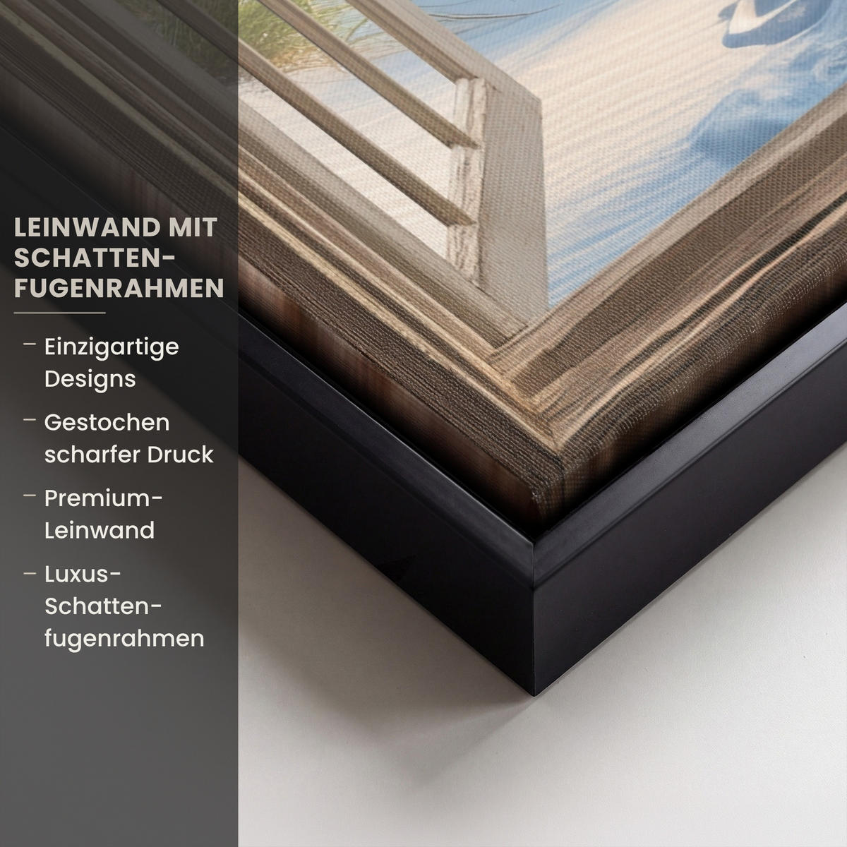 LEINWAND Bilder mit Rahmen - Aussicht - Strand - Fenster - Dünen - Meer - 60x80 - Hellblau, Textil (60/80cm) - MuchoWow
