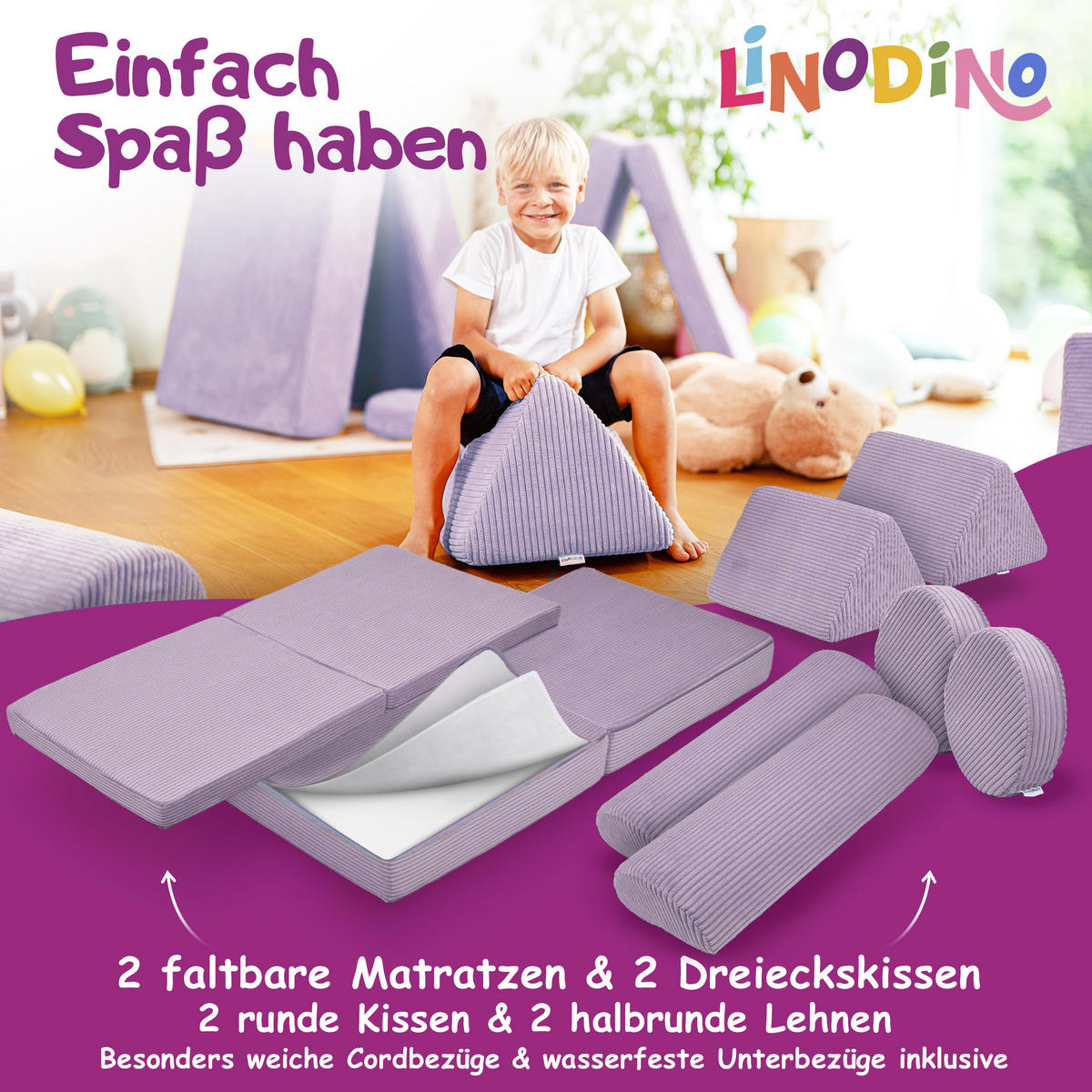 SPIELSOFA Kinder Fantasiewelt 8tlg - Lila, Textil (150/55/66cm) - Linodino