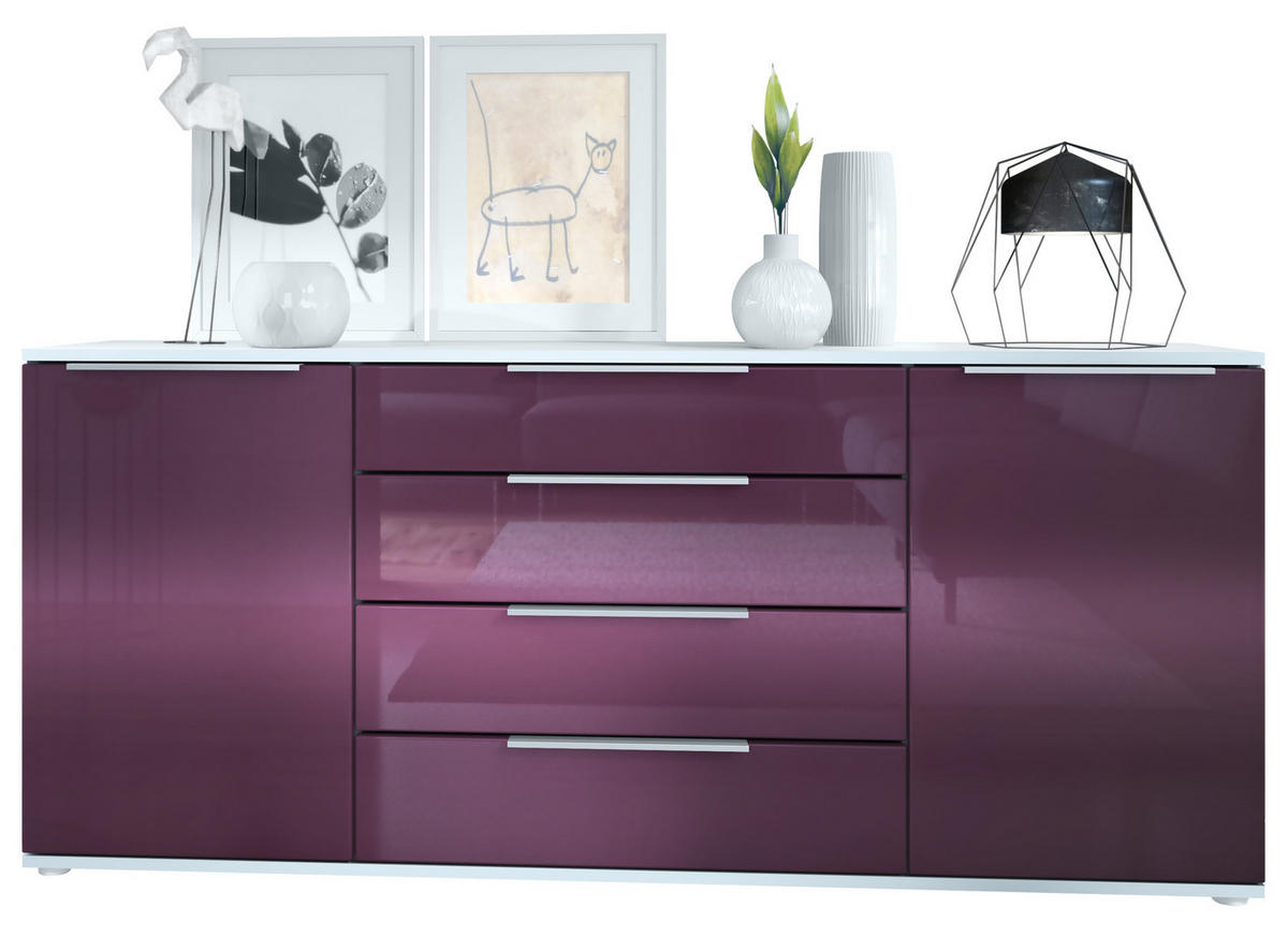 SIDEBOARD Porto Brombeer Hochglanz - Brombeere, Holzwerkstoff (166.5/72.5/35cm) - Vladon