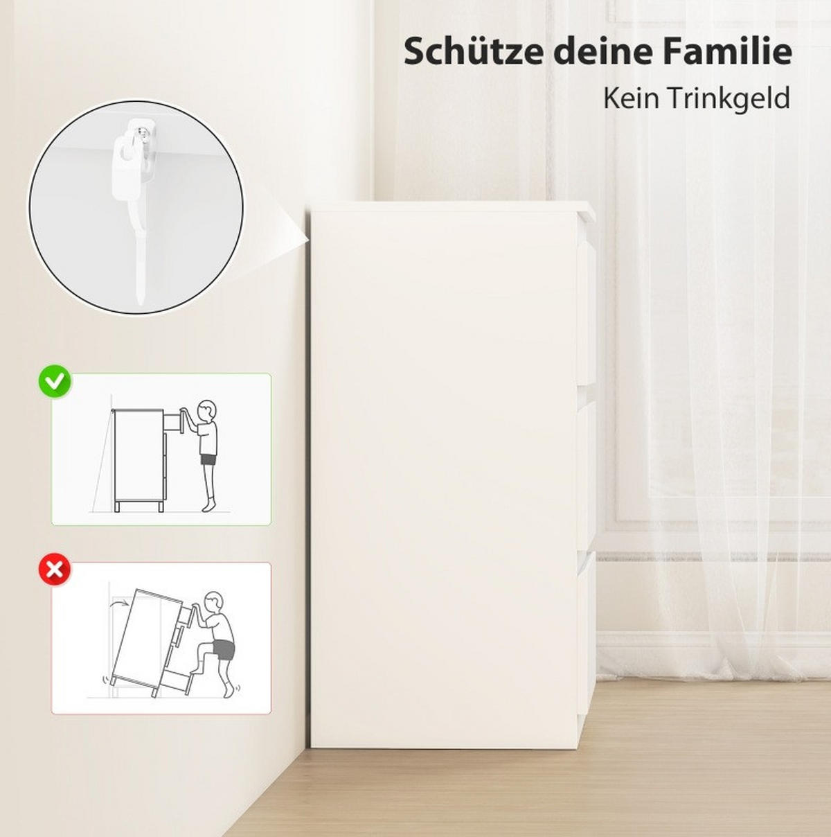 KOMMODE in Weiß mit 3 Schubladen, grifflosem Design und FSC-zertifizierter Spanplatte,79/40/60 cm - Weiß, Holz (60/79/40cm) - Flora Grace
