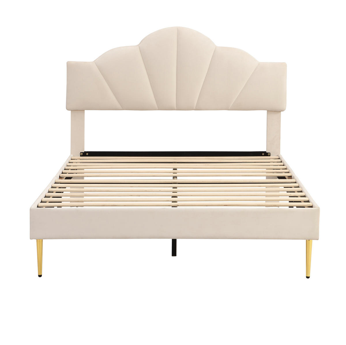 POLSTERBETT 140/200 cm aus Samt mit verstellbarem Kopfteil und goldfarbenen Metallbeinen, Beige - Beige, Textil (140/200cm) - Redom