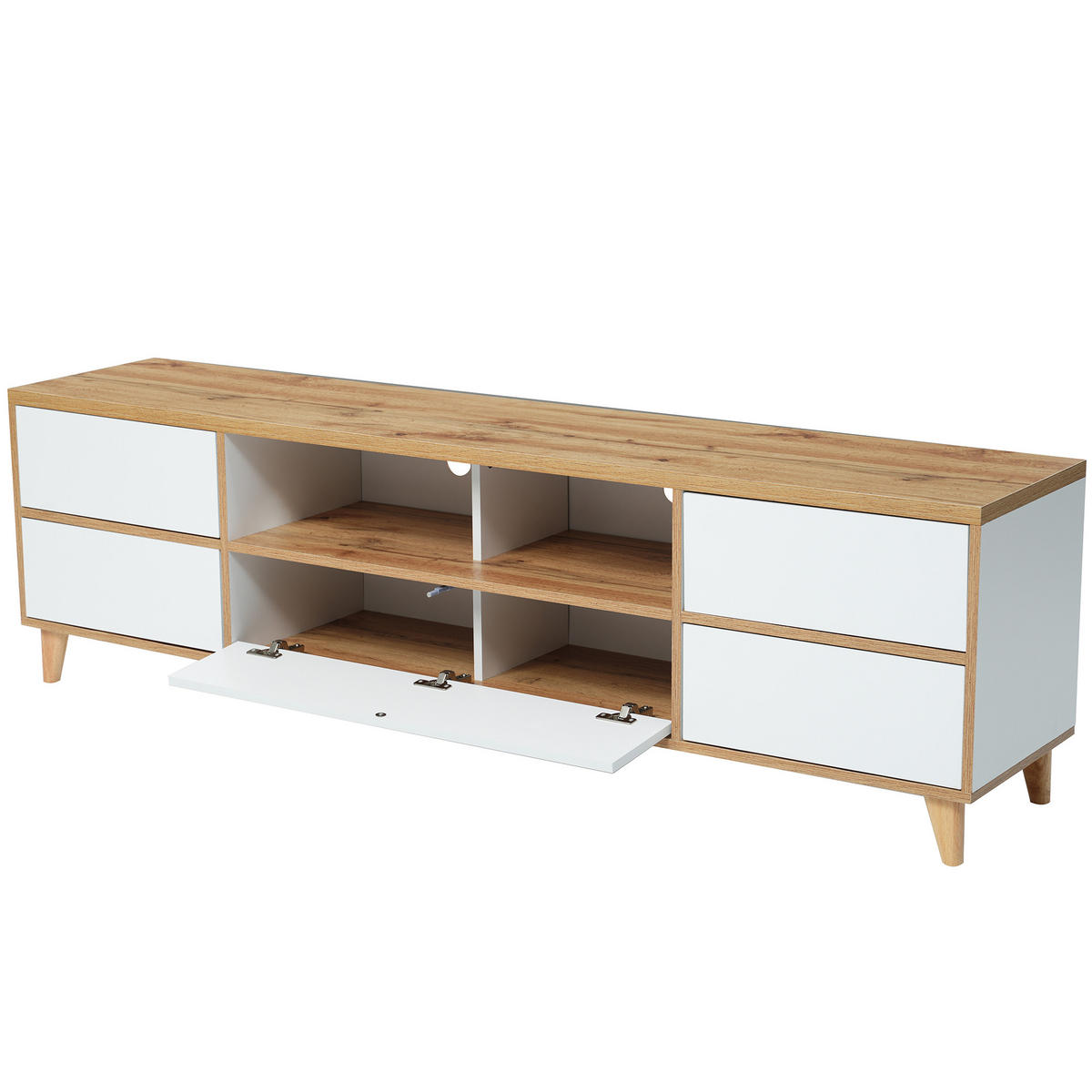 TV-SCHRANK 175/37/51 cm weiß MDF mit 4 Fächern und stabilen Holzfüßen - Naturfarben, Holzwerkstoff (175/51/37cm) - OKWISH