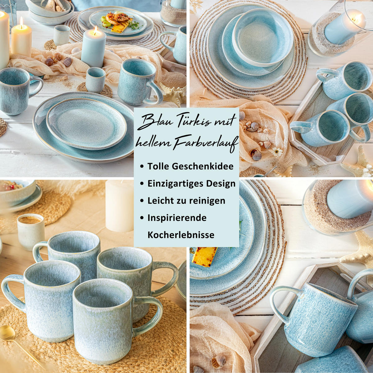 KAFFEEBECHER SET LIMA - 4 teilig aus Steingut - Hellblau, Keramik (24/15/23cm) - Sänger
