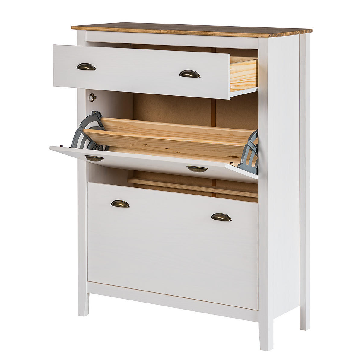 SCHUHKIPPER - Kiefer massiv - Weiß, Holz (88/116/35cm) - home24