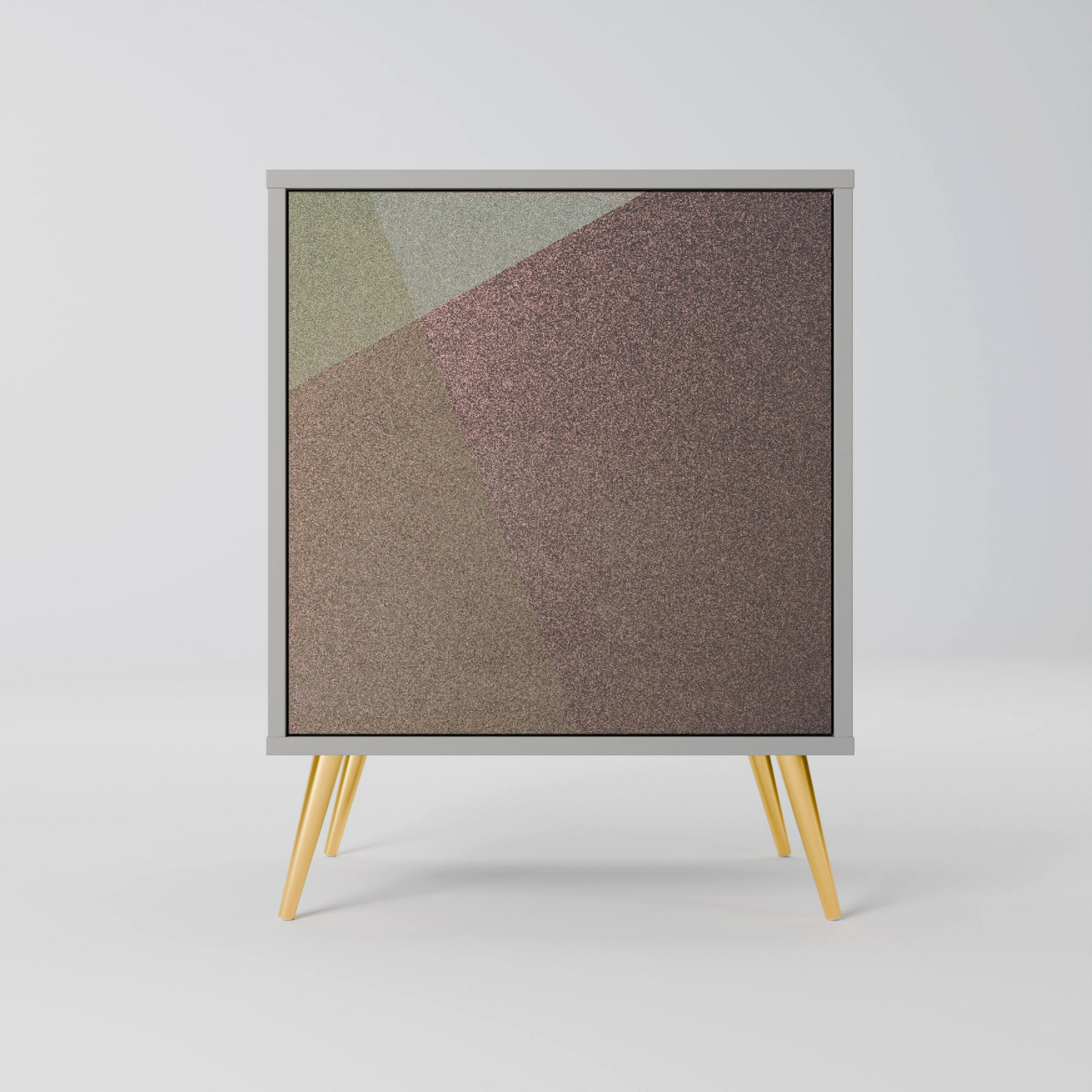 SIDEBOARD BEIGE GEOMETRY, Grau, 57,5x42x75,5 cm, Goldfarbene Metallfüße - Goldfarben/Multicolor, Holzwerkstoff/Metall (57.5/75.5/42cm) - SpaceRebels