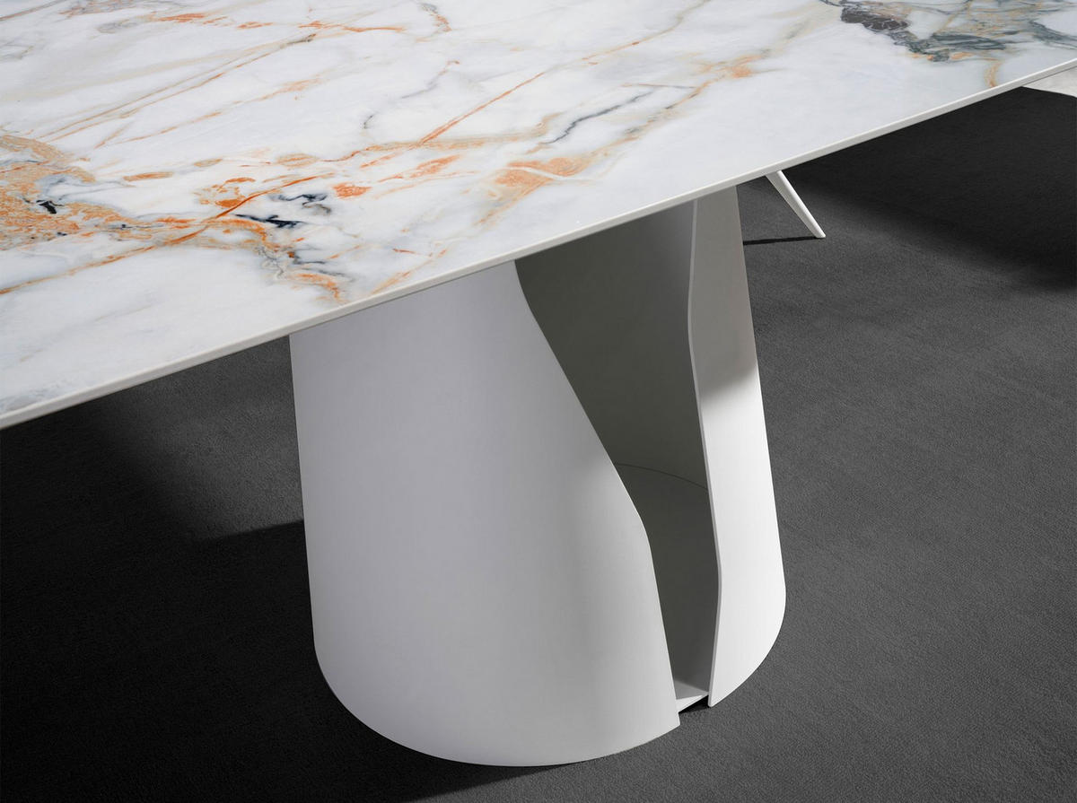 ESSTISCH Esstisch ovales Fass porzellanmarmor aus weißer Stahl Ø238/110/76 cm - Weiß, Stein (110/238/76cm) - ANGEL CERDA