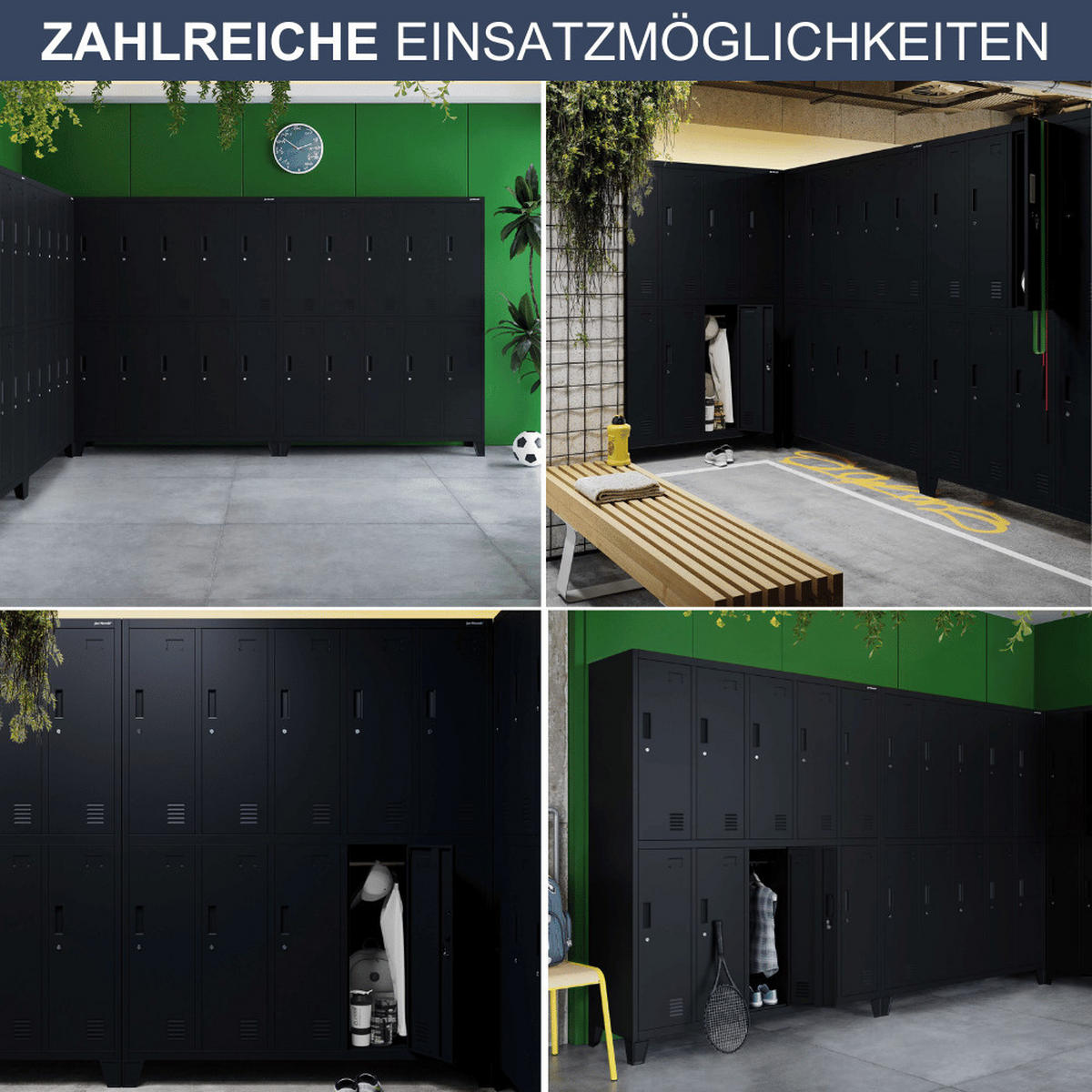 UMKLEIDESCHRANK Spind BERLIN 10 Abteile 172x136x45cm Schwarz - Schwarz, Metall (136/172/45cm) - DELUKE