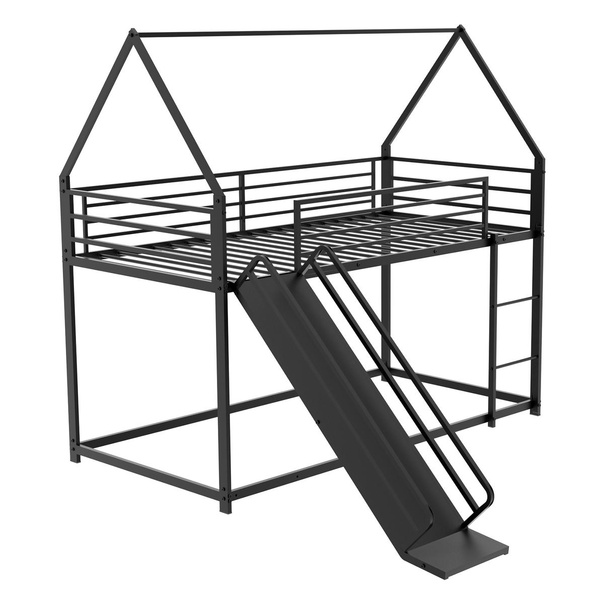 ETAGENBETT mit Rutsche Metall Schwarz - Schwarz, Holz (90/190cm) - Meubliv