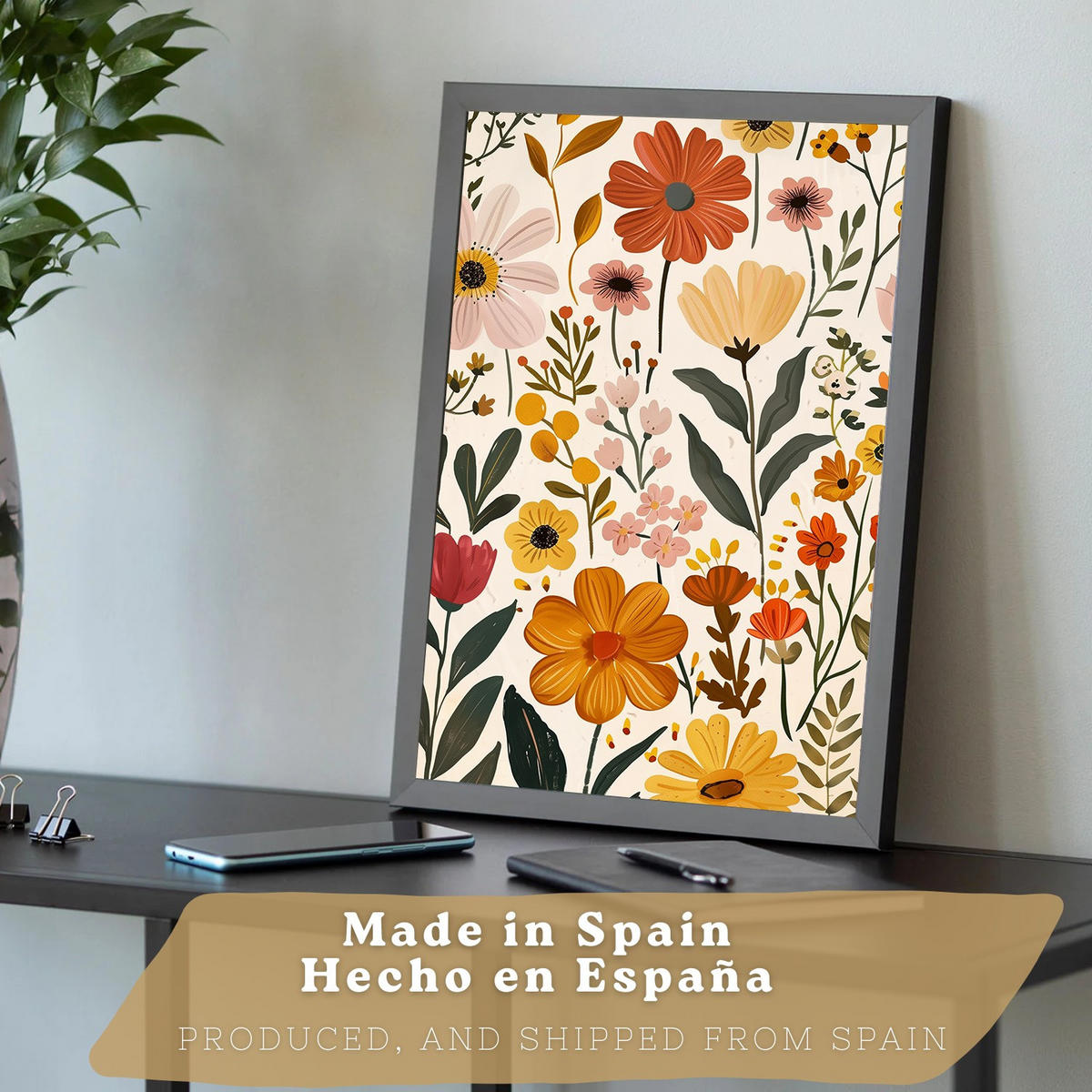 PLAKAT Sada 3 tisků akvarelových květin. Nástěnné umění Barevné botanické minimalistické plakáty s divokými květinami do Obývacího pokoje A3 Černý rám - černá, papír (29.7/42/3cm) - Nacnic