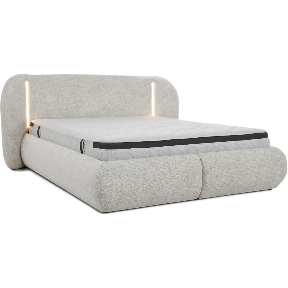POLSTERBETT Corfu mit LED-Beleuchtung, mit Bettkasten, rundliche Formen, 140x200, Beige - Beige, Textil/Metall (140/200cm) - Beautysofa
