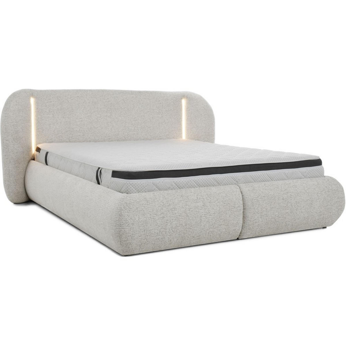 POLSTERBETT Corfu mit LED-Beleuchtung, mit Bettkasten, rundliche Formen, 140x200, Beige - Beige, Textil/Metall (140/200cm) - Beautysofa