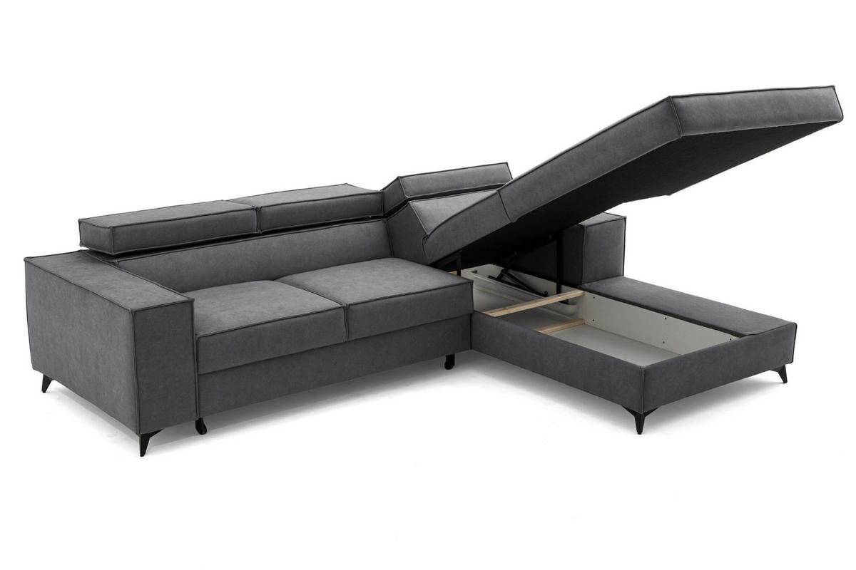 ECKSOFA PURE S Rechts mit Schlaffunktion 127x215 Velours Grau - Schwarz/Grau, Holz/Textil (204/281cm) - Muffo
