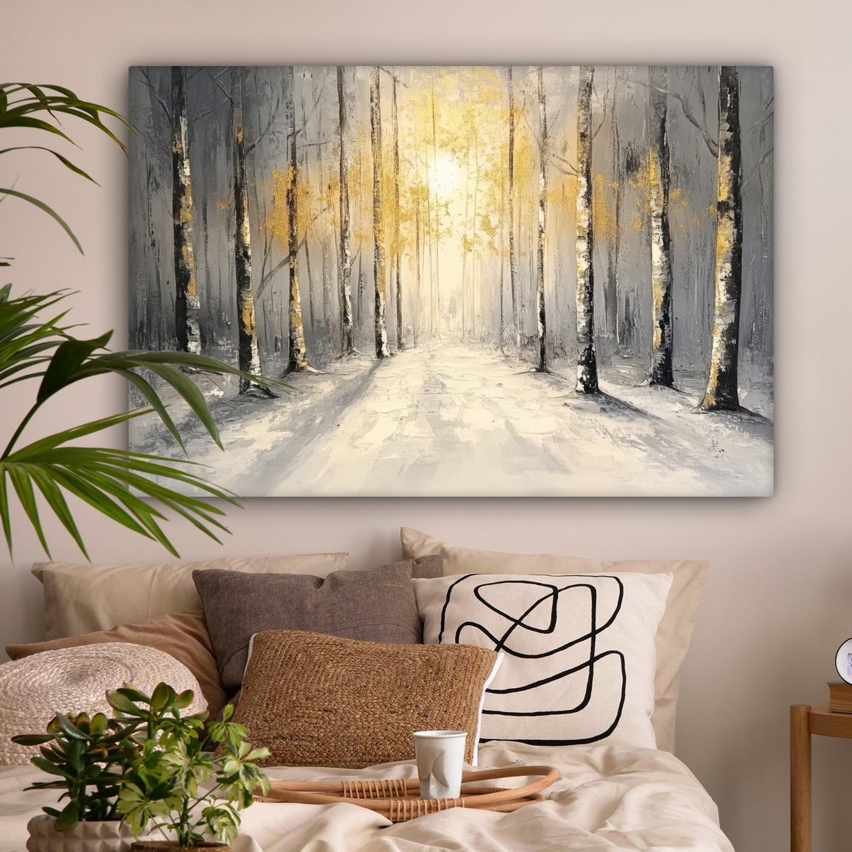 LEINWANDBILD Winter - Abstrakt - Schnee - Natur - Sonne Wohnzimmer Groß 120x80 cm - Grau, Textil (120/80cm) - MuchoWow