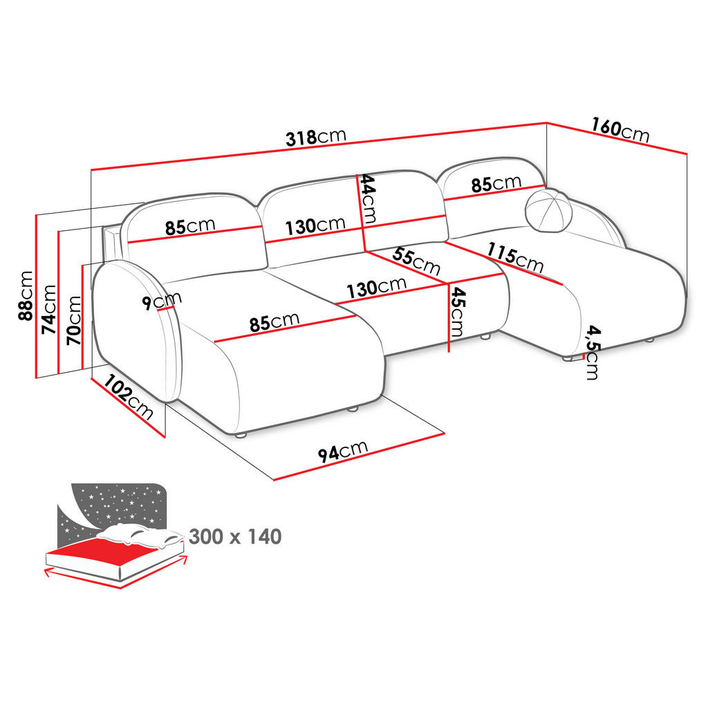 Thumbnail - Mirjan24 Wohnlandschaft, Braun, Textil, 6-Sitzer, U-Form,Rechteckig, 318x88x160 cm, Wohnzimmer, Sofas & Couches, Wohnlan...