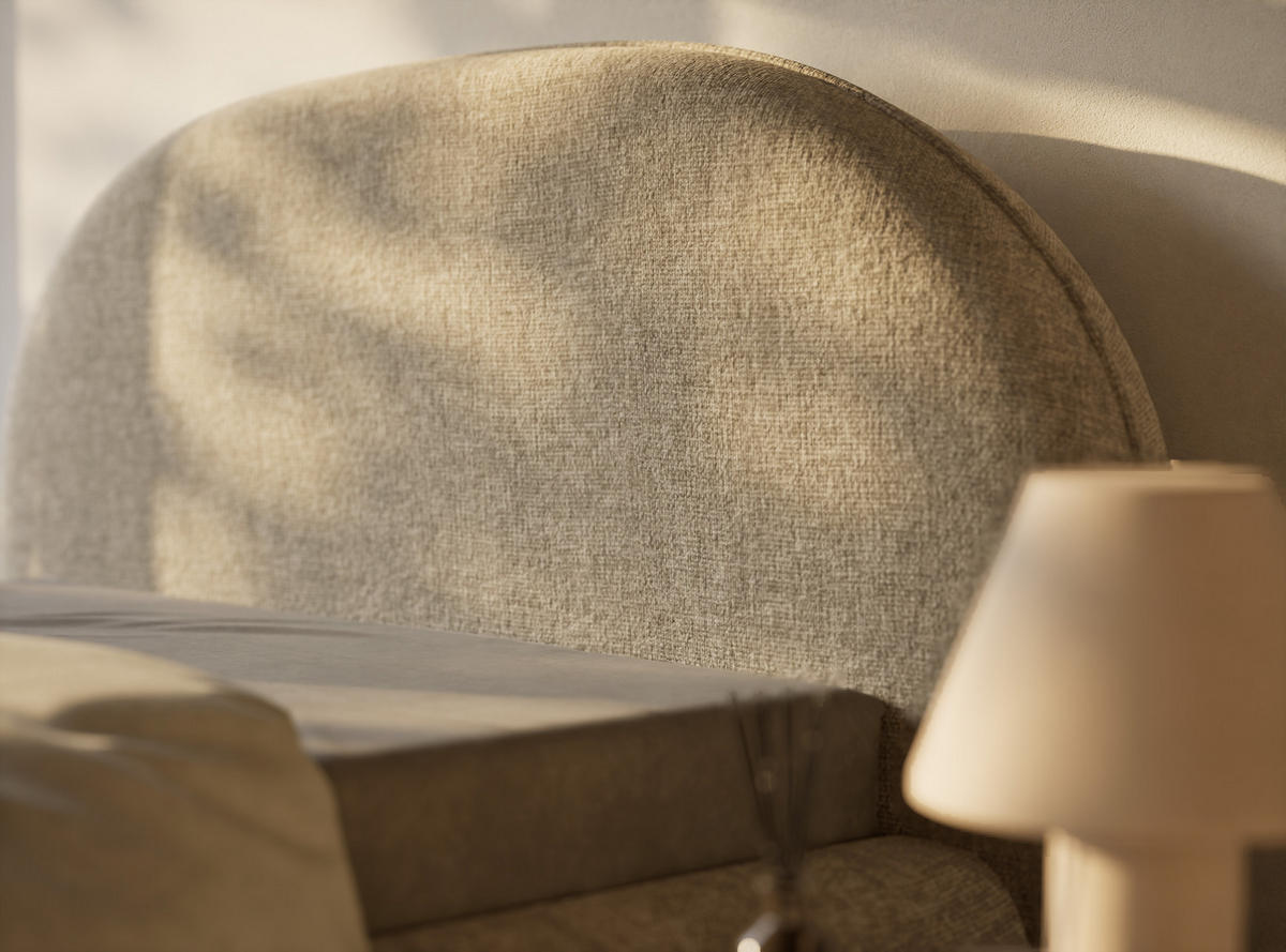 POLSTERBETT Koji Beige 160/200 cm im Chenille-Stoff - Beige/Schwarz, Holz/Holzwerkstoff (160/200cm) - Maison de Reve