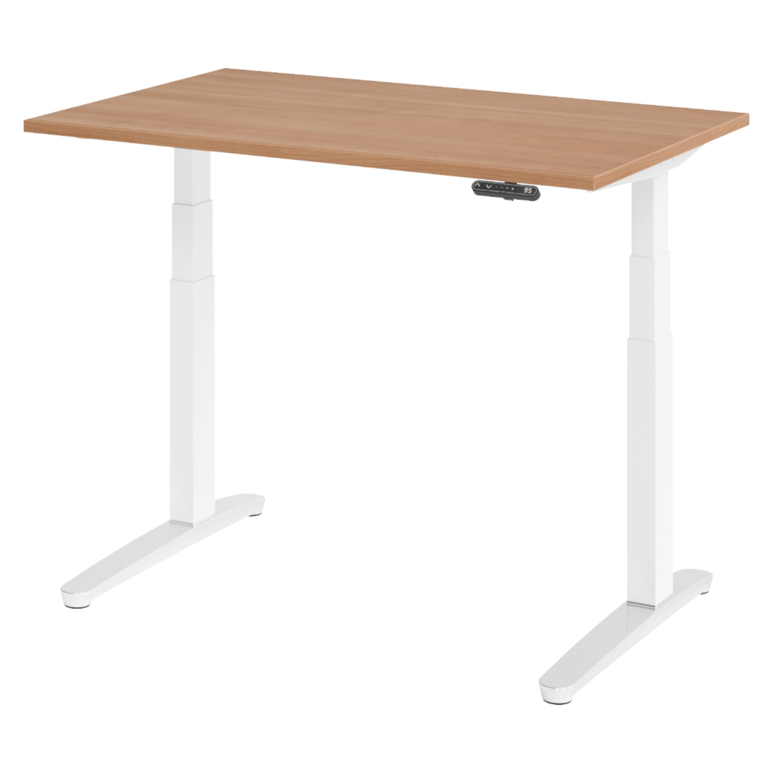 bümö Schreibtisch Nussbaum, Weiß, Silber 120x74x80 cm