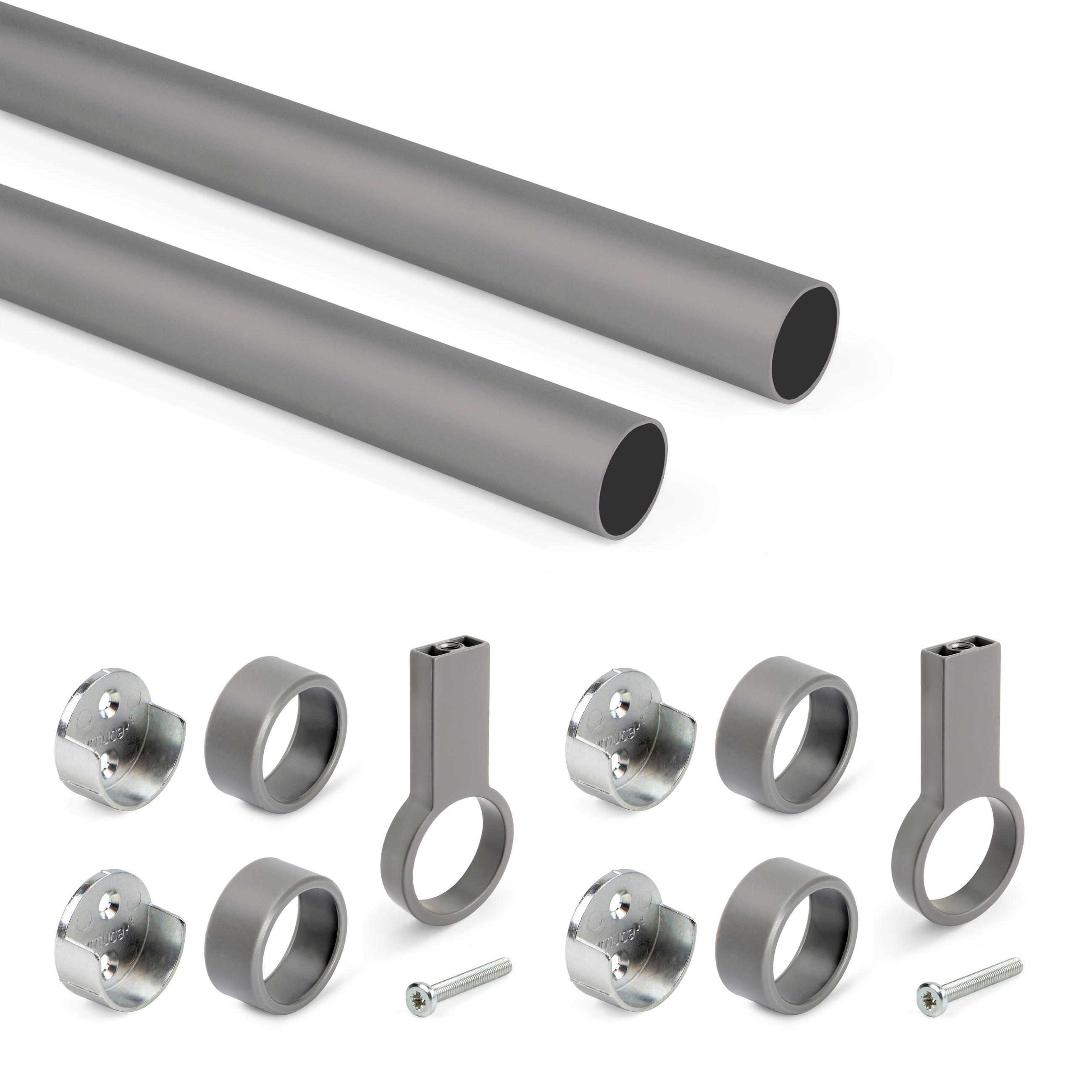 KORPUSSCHIENEN Rund D.28mm, Länge 1,15m Mit Halterungen, Aluminium Und Zamak, Titanium 2er-set - Titanfarben, Metall (2.8/3/115cm) - EMUCA