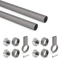 KORPUSSCHIENEN Rund D.28mm, Länge 1,15m Mit Halterungen, Aluminium Und Zamak, Titanium 2er-set - Titanfarben, Metall (2.8/3/115cm) - EMUCA