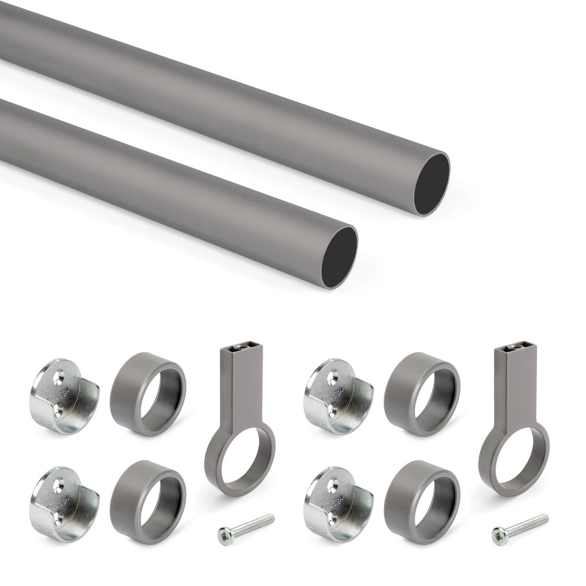 KORPUSSCHIENEN Rund D.28mm, Länge 1,15m Mit Halterungen, Aluminium Und Zamak, Titanium 2er-set - Titanfarben, Metall (2.8/3/115cm) - EMUCA