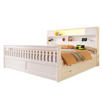 POSTEĽ 180/200 cm biela z MDF a preglejky s LED čelom, policami, USB a 4 zásuvkami - biela, kompozitné drevo (180/200cm) - OKWISH