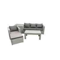 BALKONMÖBEL-SET Polyrattan Hellgrau-Mix 5-teilig - Hellgrau/Grau, Glas/Kunststoff - Fimous