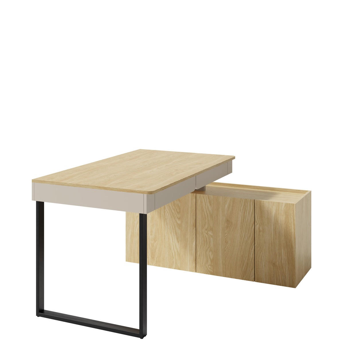 JUGENDZIMMER Laris Set C mit Bett 120 x 200 - Sandbeige / Eiche geölt - Eichefarben/Beige, Holzwerkstoff/Metall (145/195/50cm) - QMM TraumMöbel