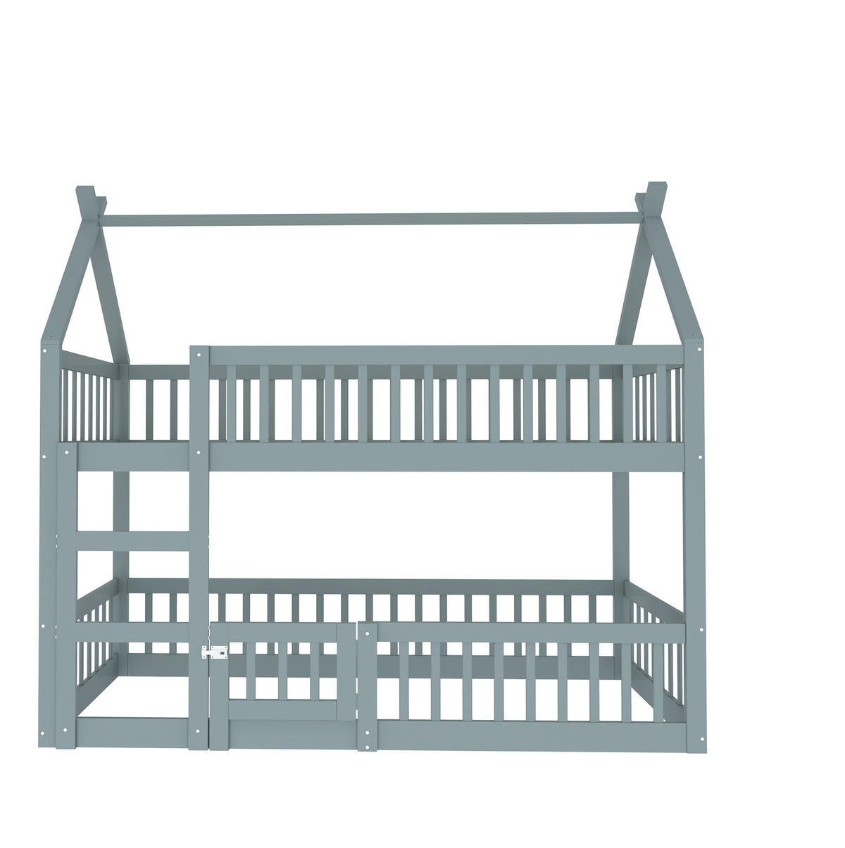 HAUSBETT 90/200 cm aus Holz mit Treppe und Rausfallschutz in Grau - Grau, Holz (90/200cm) - BEAOK