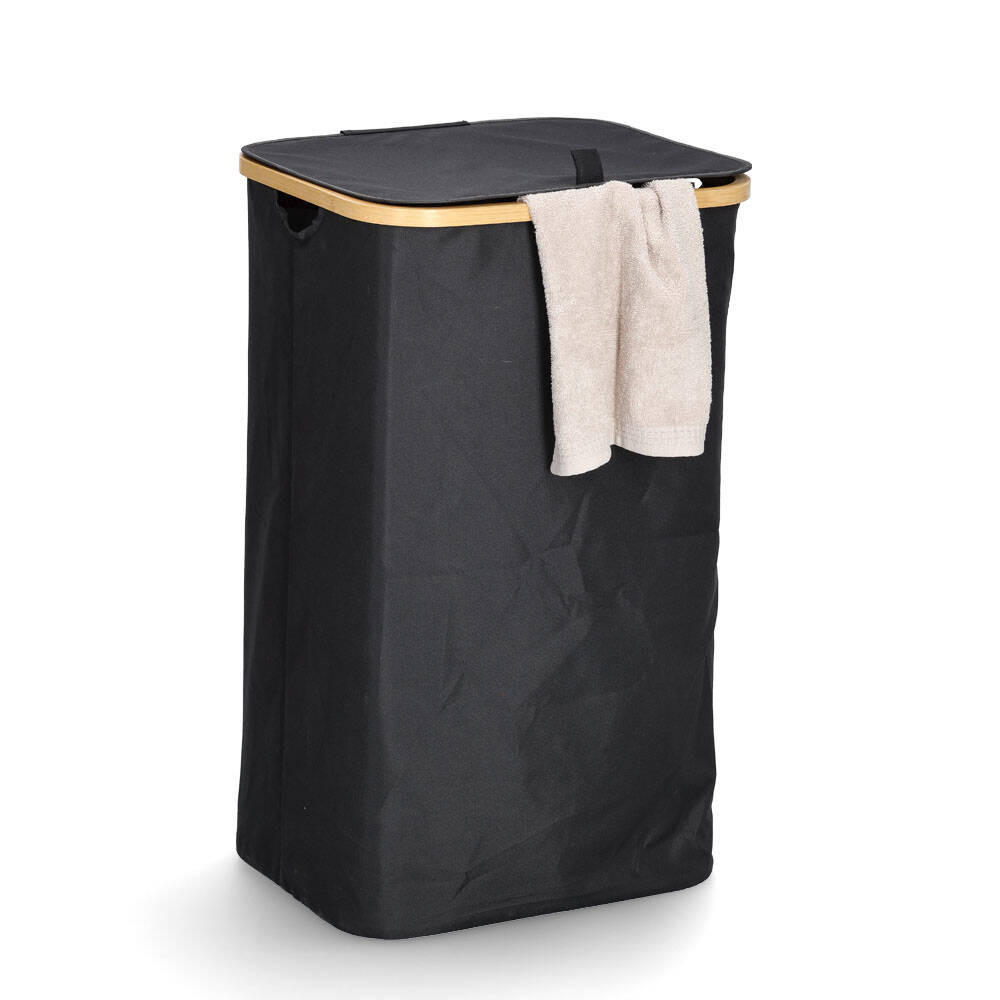 WÄSCHEKORB mit Tasche 44/33/70 cm - Schwarz, Textil (34/69/41.5cm)