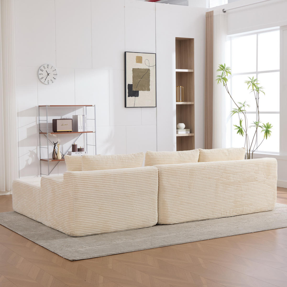 ECKSOFA 272/174/74.5 cm Elfenbein mit rutschfestem Boden - Ecru, Textil (174/74.5/272cm) - Oxeza