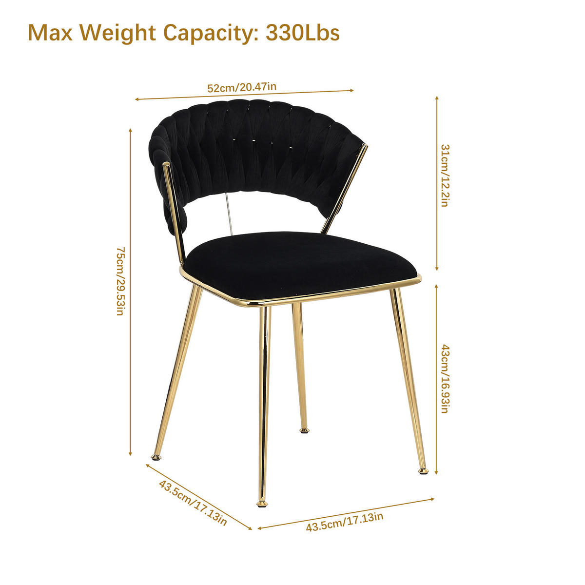 ESSZIMMERSTUHL 2er Set aus Samt, Schwarz - Schwarz, Metall (43.5/75/43.5cm)