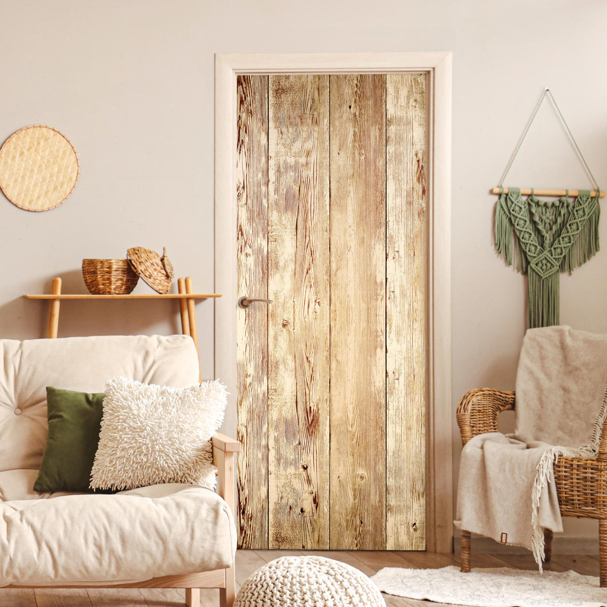 TÜRAUFKLEBER Selbstklebend - Holz - Vintage - Regal - Eiche 90x205 cm - Türtapete - Honigeiche, Kunststoff (90/0.1cm) - MuchoWow