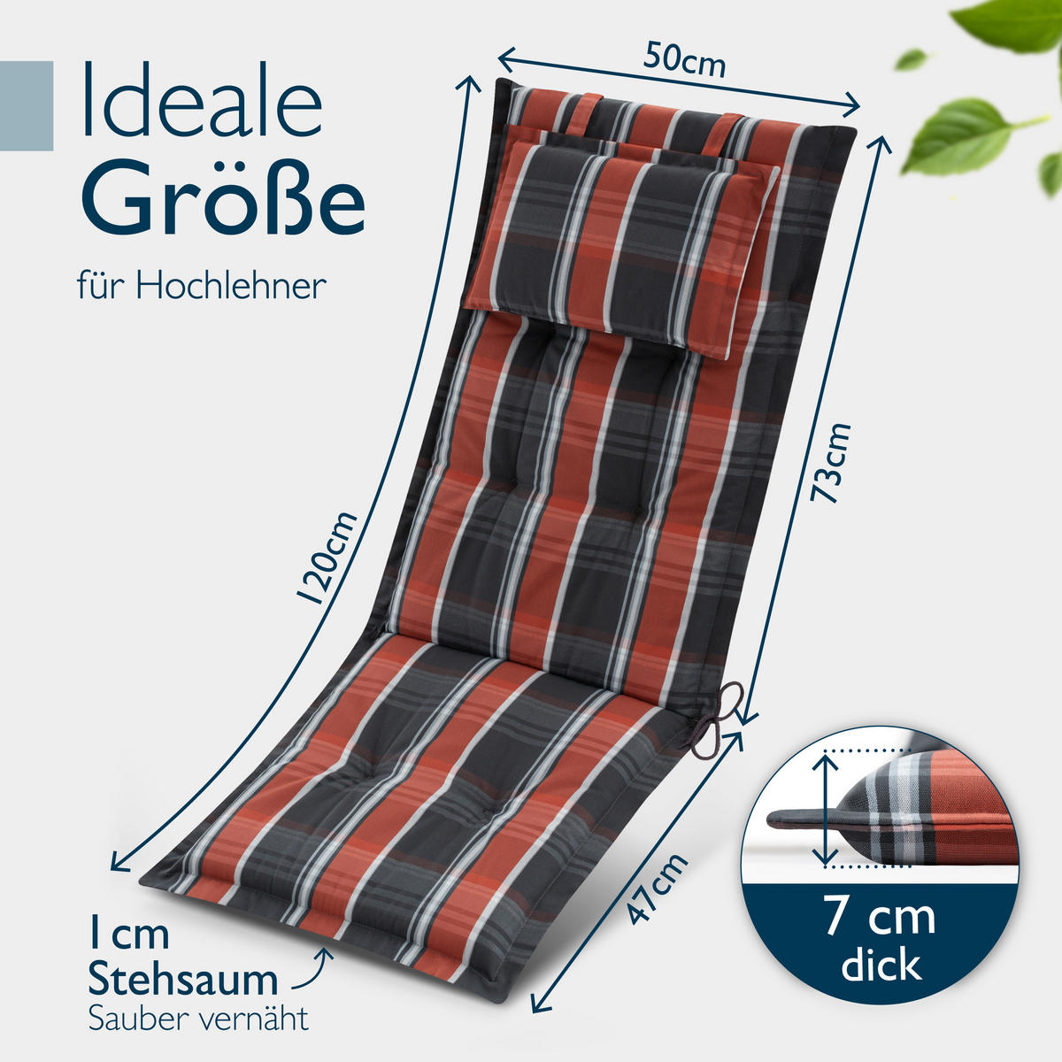 HOCHLEHNER Highlux HL 120x52x7cm Grau-Orange-Weiß-Kariert (7tlg) - Orange, Textil (52/120cm) - Beautissu 