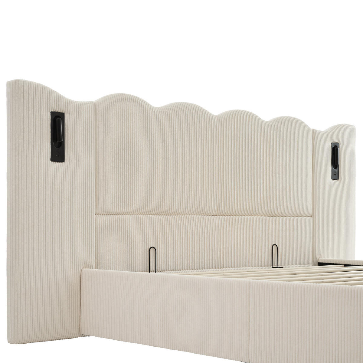 STAURAUMBETT 180/200 cm DE-00852, in Beige, Leselampe und Hydraulik - Beige, Metall (180/200cm) - ComfortXL