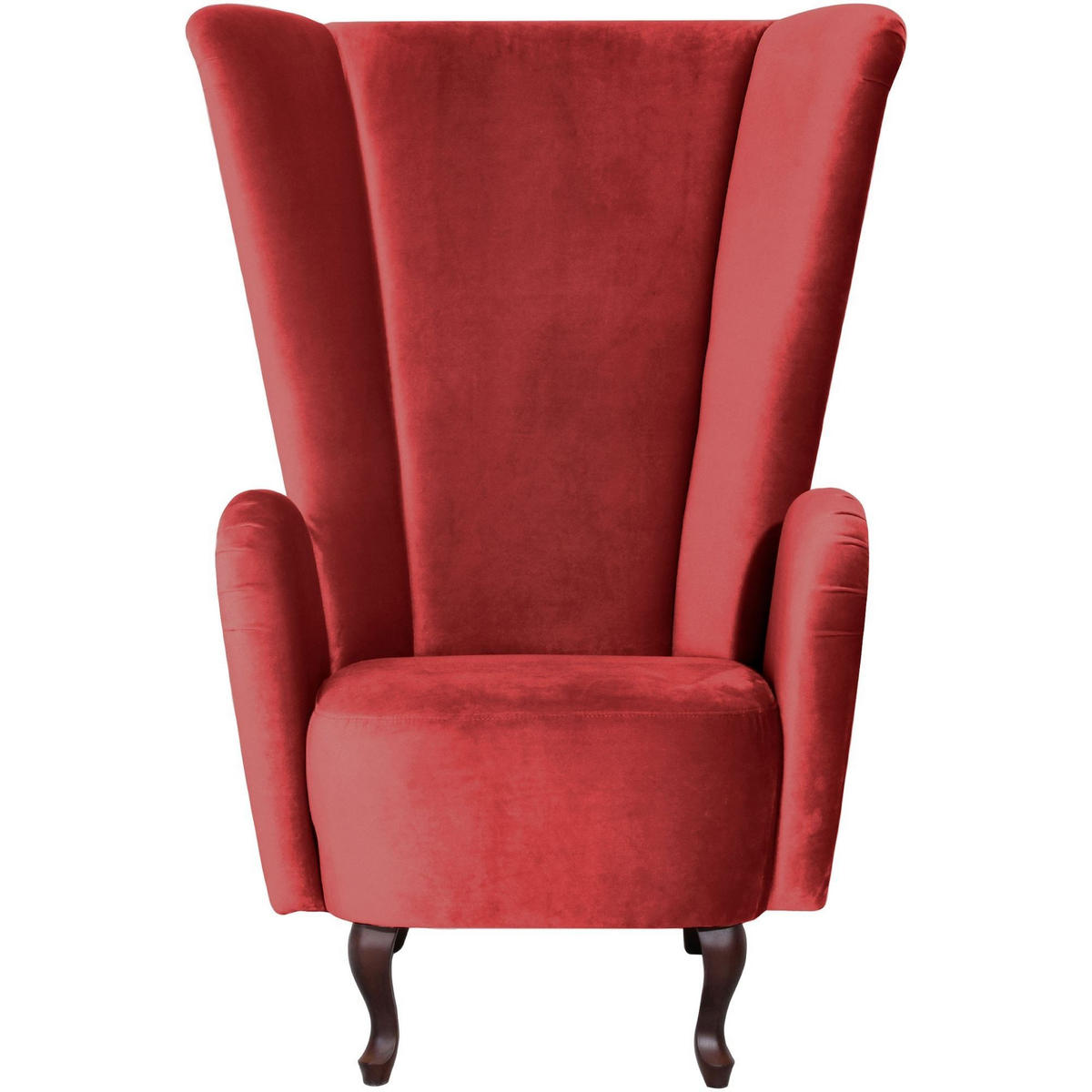 HOCHLEHNSESSEL Kailey Bezug Samtvelours Buche nussbaum dunkel / ziegel - Rot, Kunststoff (96/122/89cm) - 58aufmkessel