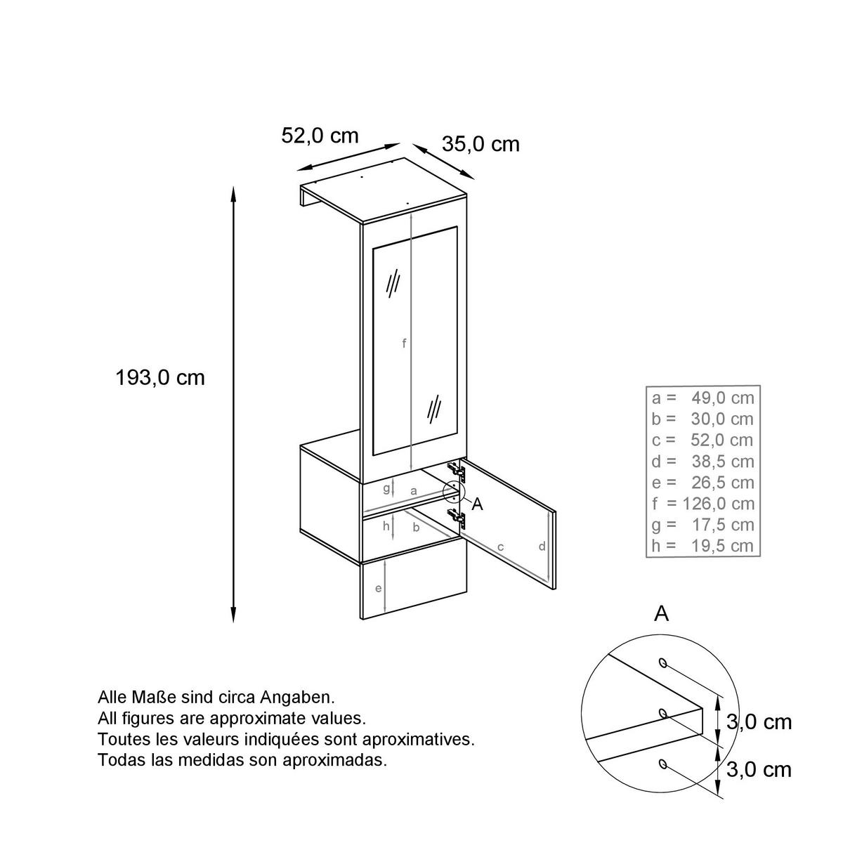 GARDEROBE Carlton Anthrazit matt - Anthrazit, Holzwerkstoff (52/193/35cm) - Vladon