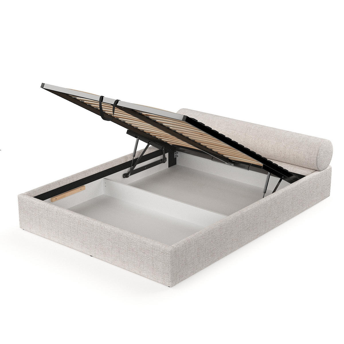 POLSTERBETT Solvo mit Stauraum 200/200 cm Hellbeige im Neve Stoff - Beige/Schwarz, Holz/Holzwerkstoff (200/200cm) - AltaBeds