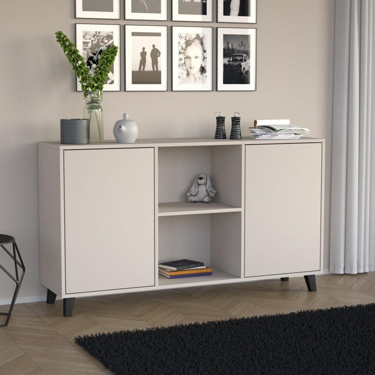 KOMMODE Home mit 2 Türen, ohne Griffe, Kaschmir - Kaschmir/Schwarz, Holzwerkstoff (150/85/40cm) - Beautysofa