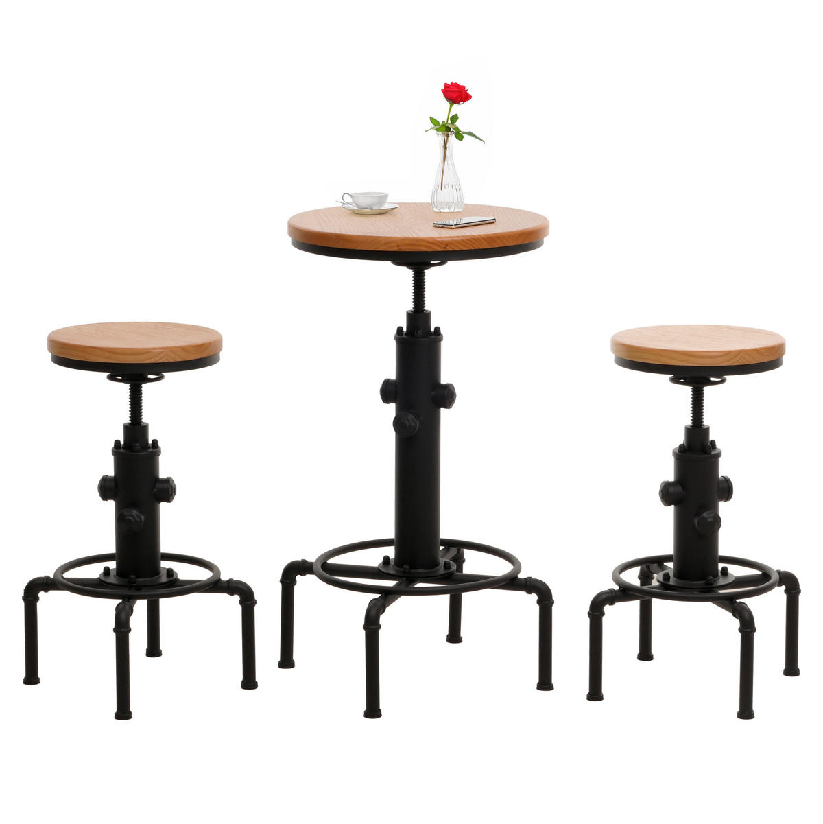 BARTISCH-SET rund Hellbraun 3er-Set - Hellbraun, Holz (40/104/40cm) - MCW