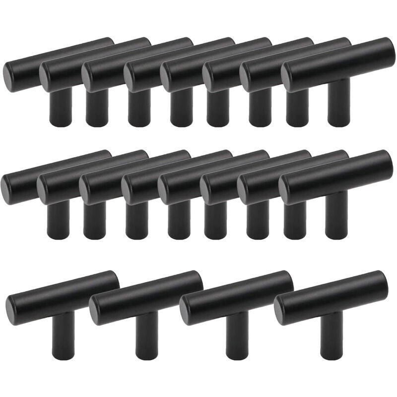 MÖBELGRIFF Schwarz 20er-Set T-Griff Edelstahl - Schwarz, Metall (1/3.2/5cm)