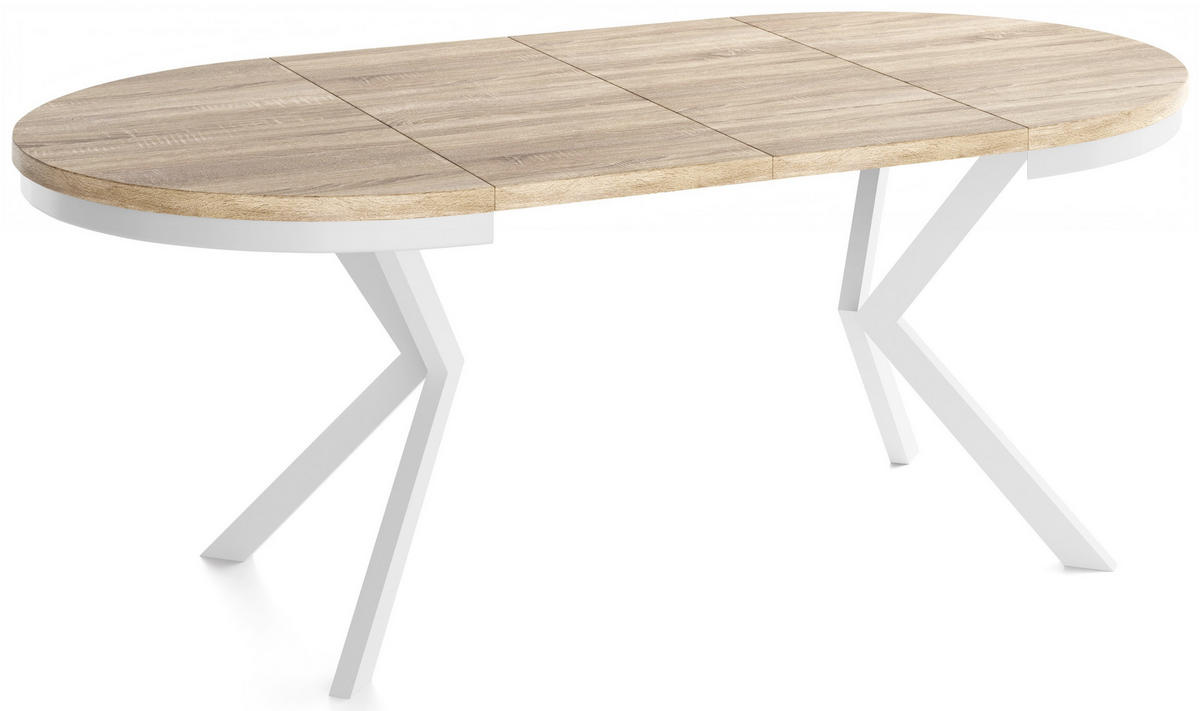 OKRUHLY Rozkladaci Jedalensky Stol - Stol Loft s Bielymi Kovovymi Nohami - 120 až 200 cm - Industrialny Stol - 120 cm - Dub Sonoma - hnedá/biela, kov/kompozitné drevo (120/200/76cm) - WFL GROUP