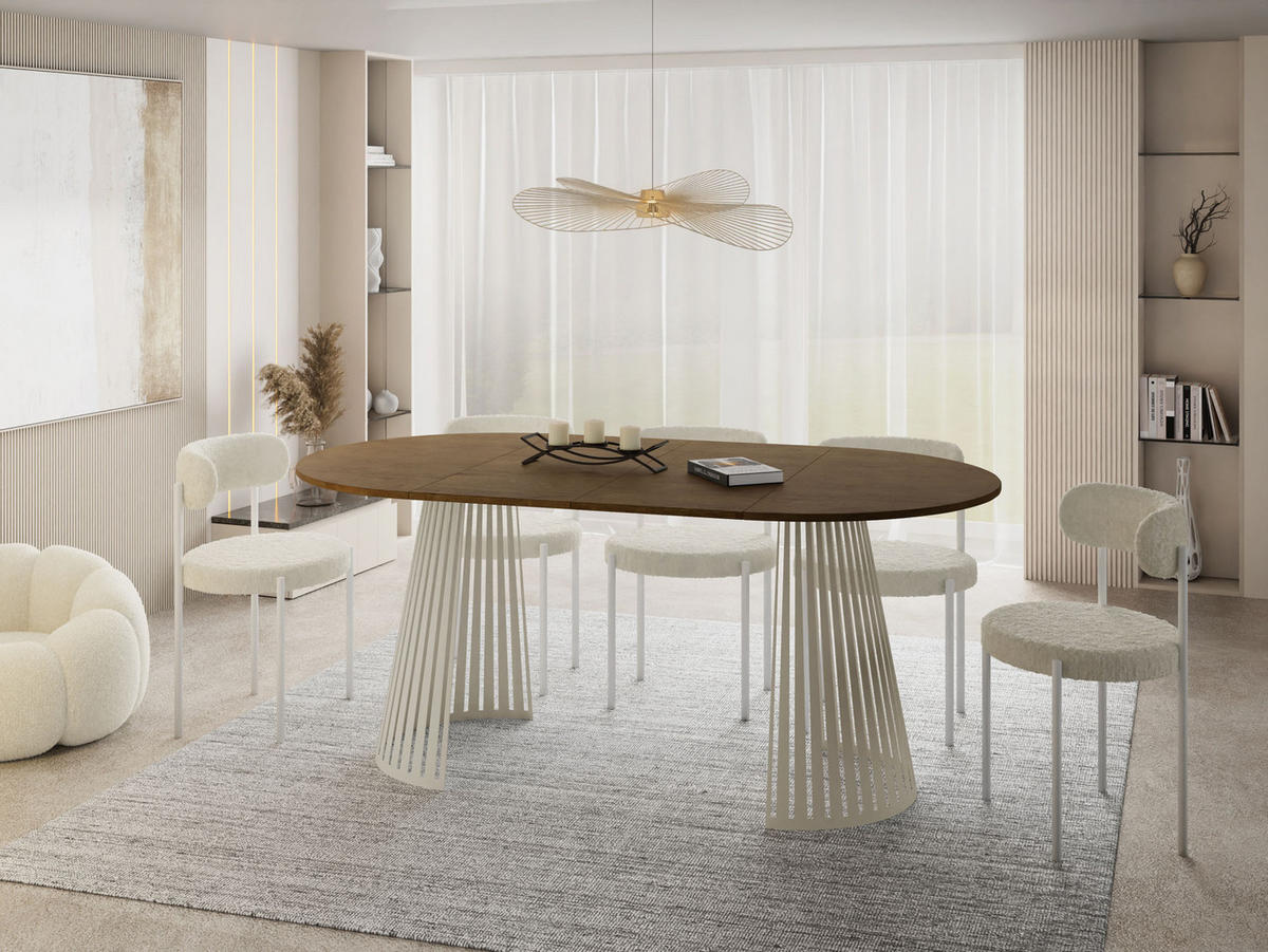 ESSTISCH Naro rund ausziehbar mit Lamellen-Metallgestell in Beige Kaschmir, Braun 100-180/100/76 cm - Kaschmir/Alteiche, Holzwerkstoff/Metall (100/100/76cm) - WFL GROUP