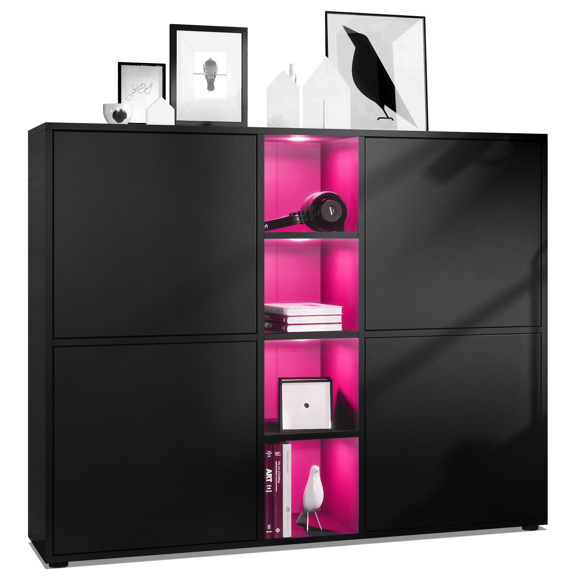 HIGHBOARD Cuba Türen in Schwarz matt - Schwarz, Holzwerkstoff (130.5/105.5/35.5cm) - Vladon