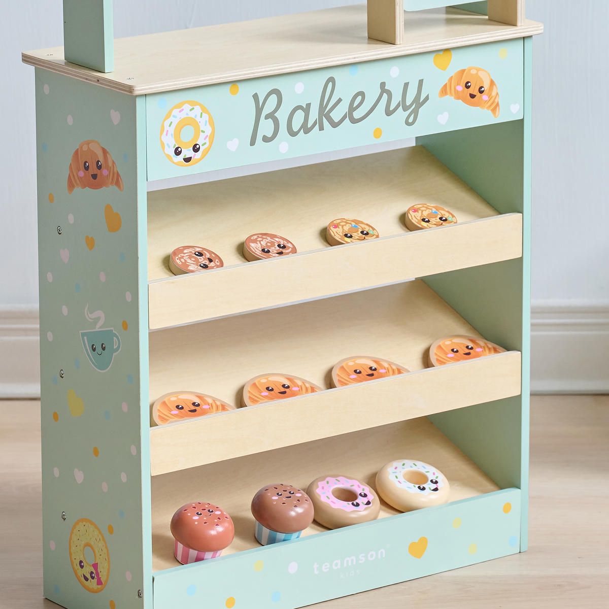 HOLZ-BÄCKEREISTAND mit 12 Gebäckstücken, Grün, 93cm - Grün, Holz (18/93/43cm) - Teamson Kids