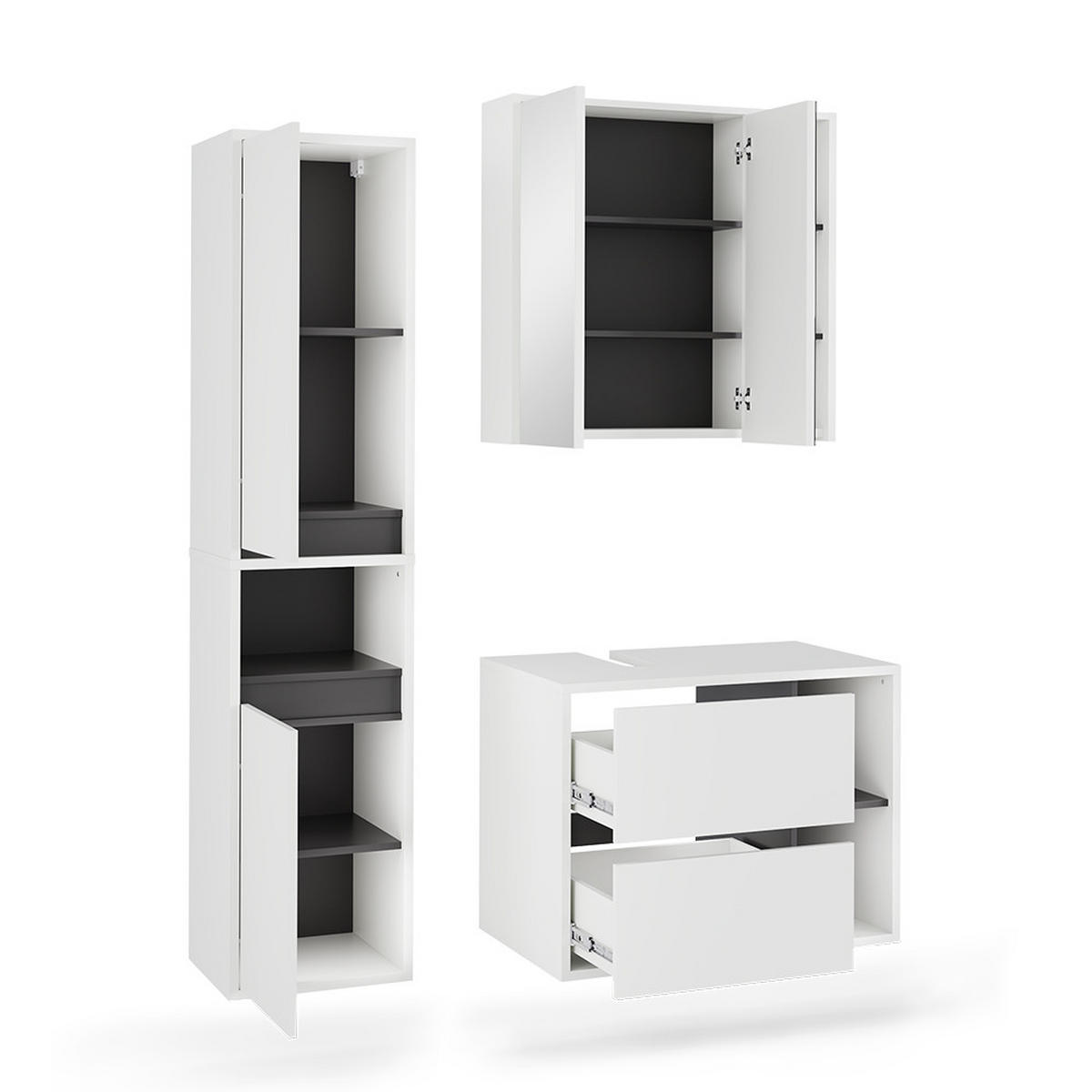 SADA KOUPELNOVÉHO NÁBYTKU Viola Bílá/šedá - bílá/šedá, kompozitní dřevo (80/60/46cm) - Vicco