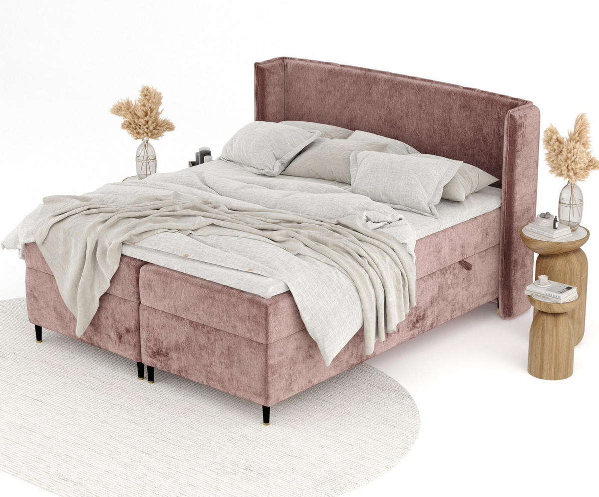 BOXSPRINGBETT Segni Rosa 140/200 cm mit Matratze und Topper - Pink/Schwarz, Holz/Holzwerkstoff (140/200cm) - Maison de Reve