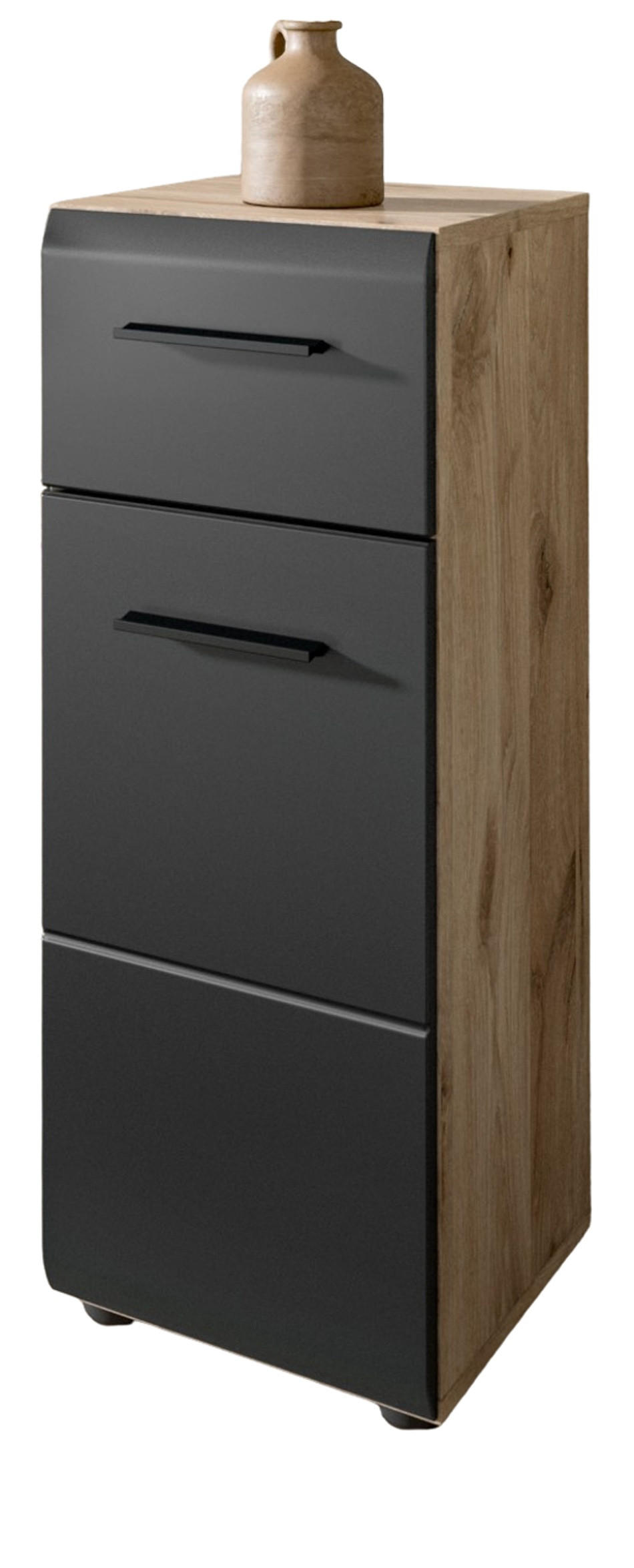 MIDISCHRANK schwarz matt, Eiche Nox, Bad Kommode 30 x 80 cm - Eichefarben/Schwarz, Holzwerkstoff/Kunststoff (30/80/30cm) - Inn.Furn