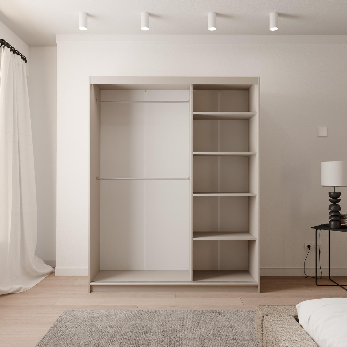 SCHIEBETÜRENSCHRANK SILENTE 160 cm mit Einlegeböden und Kleiderstange - Beige, Holzwerkstoff (160/205/60cm) - Idohome